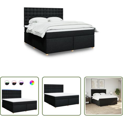 vidaXL LED-Beleuchtung -  Boxspringbett mit Matratze Schwarz 180x200 cm Stoff (1/5)