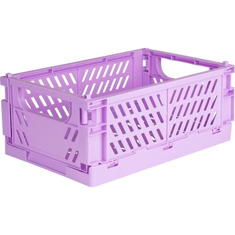 Mini panier de rangement pliable en plastique avec poignée, idéal pour la papeterie, les en-cas et les cosmétiques (violet). (1/5)