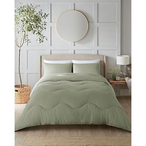 Couette sans Housse de Couette Collection Seersucker Literie Douce au Toucher Lavable en Machine Hypoallergénique Vert Olive tog 10,5 King Size (1/5)