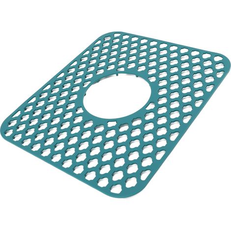 Tapis de protection d'évier en silicone antidérapant et résistant à la chaleur, pour le fond d'un évier à bonde centrale, style ferme, en acier inoxydable ou en porcelaine (vert). (1/5)