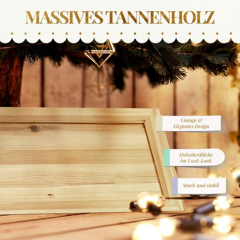 Socle pour sapin de Noël 65 x 65 cm en bois de sapin naturel (1/4)