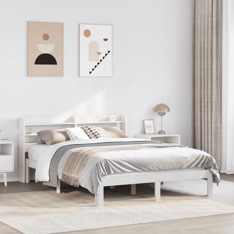 Bed Frame with Headboard without Mattress White 150x200 cm King Size vidaXL (1/5)