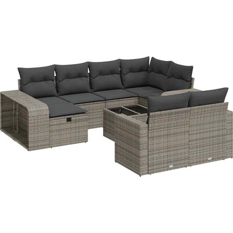 vidaXL Set Divani da Giardino 11 pz con Cuscini in Polyrattan Grigio (1/5)