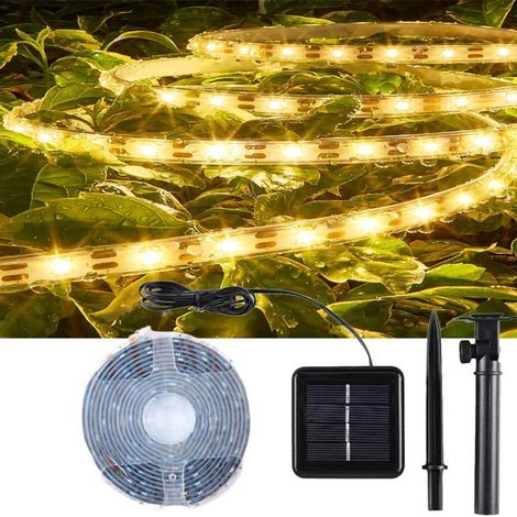 Bandeau LED solaire 5 m, 320 LED, étanche, extérieur, 8 modes d'éclairage, blanc chaud, idéal pour décorer jardin, clôture, porche, tonnelle, arbre. (1/5)