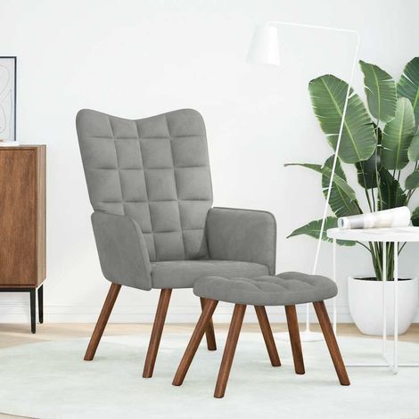 Maison Exclusive - Relaxsessel mit Hocker Hellgrau Samt