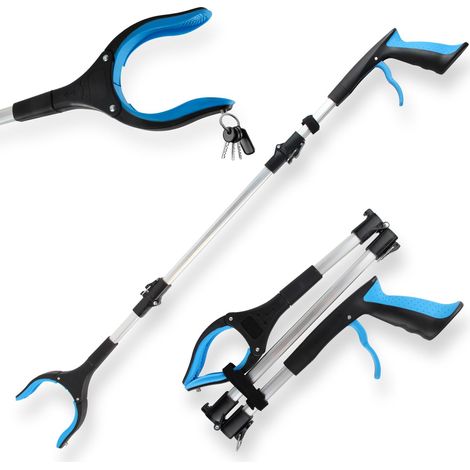 Herramienta de alcance de 110 cm, pinza telescópica de aluminio con cabezal giratorio de 360°, mango ergonómico y puntas magnéticas para la recolección de residuos y mantenimiento del jardín.