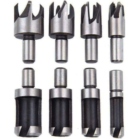 Fraise Bouchonner Bois Lot de 8 Mèche Bouchon Bois Foret Faire Cheville Outil de Coupe pour Faire une Bois Bouchon Cheville Tourillon Goujon Tenon Dowel (1/4)