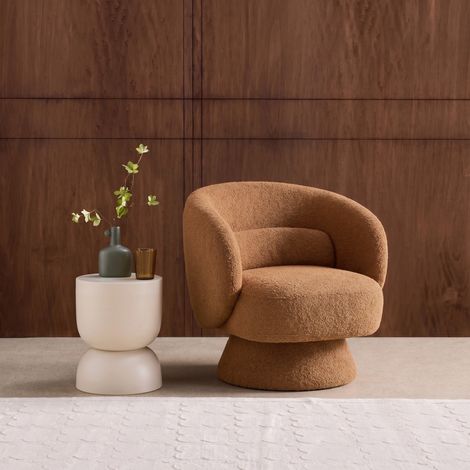 Fauteuil pivotant. rotatif 360° en tissu avec coussin terracotta - L 76 x P 76 x H 76.5cm - Elias