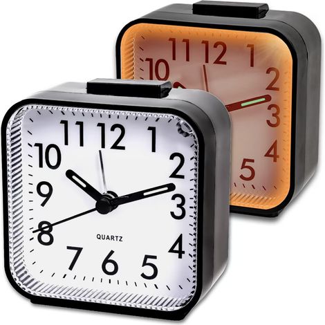 2 pièces Réveil analogique sans tic tac Réveil Noir avec lumière Fonction Snooze Portable Lumineux Silencieux Petit réveil de (1/5)
