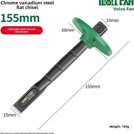 Ciseau plat industriel oxyde noir 6" (160mm) – pour maçonnerie ciment, acier chrome-vanadium, repose-main renforcé (1/5)