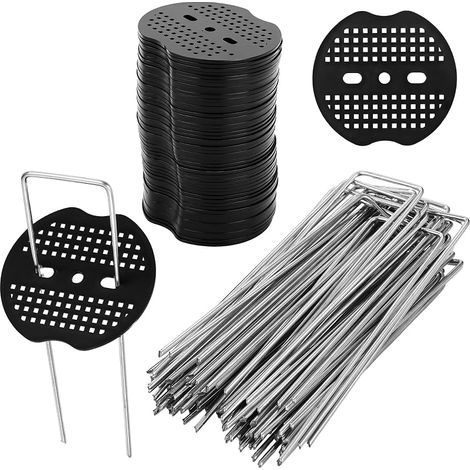 50 Pièces Piquets de Jardin avec 50 Rondelles,Garden Pegs Piquets de Fixation en Acier Galvanisé pour Le Jardin, Le Paillis et Le Gazon Artificiel,Fixation des tuyaux,150x40mm Ø 2.5mm (1/5)