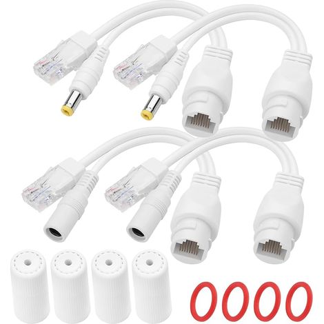 Kit d'injecteur PoE passif 12 V et répartiteur PoE, 2 paires RJ45 étanches, alimentation passive sur Ethernet, câbles de connecteur d'adaptateur PoE CC (blanc) (1/5)