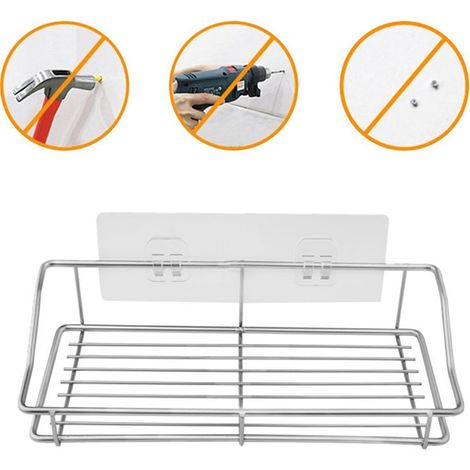 Etagère Murale Acier Inoxydable - Support Adhésif pour Salle de Bain et Cuisine - Dimensions 25 x 11,5 x 6 cm - 1 Pièce (1/5)