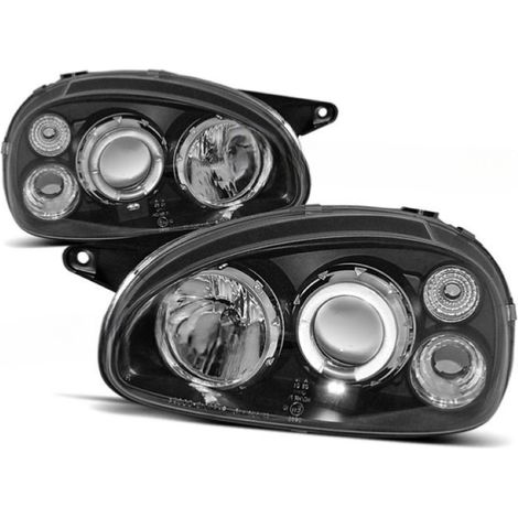 Paire de feux phares Opel Corsa B 93-00 angel eyes noir-27361638 (1/2)