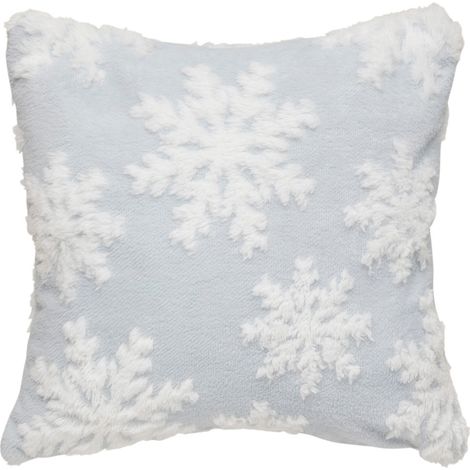 Coussin de Noël déco Flocons Blanc sur tissu Bleu 40 x 40 cm - Feeric Christmas (1/2)