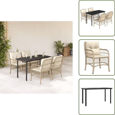Mesa de jardín - vidaXL Set comedor de jardín 5 pzas con cojines ratán sintético beige - Ratán sintético