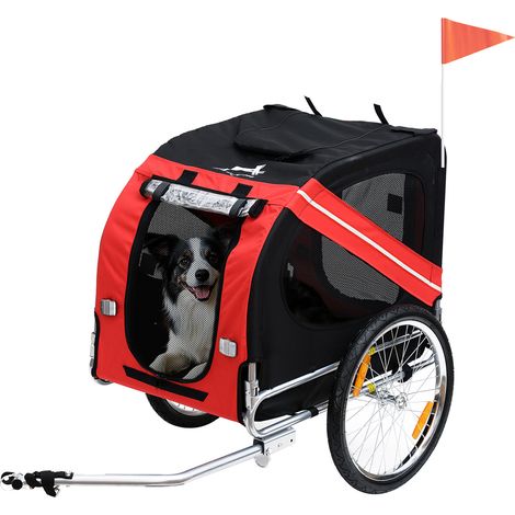 Fahrradanhänger für Hunde und andere Haustiere, 8 Reflektoren, Fahne, inklusive Anhängerkupplung, Stahl, wasserdichtes Polyester, max. 30 kg, 130 x 73 x 90 cm (L x B x H), rot