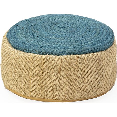 Pouf tressé ivoire bleu assise d'appoint chic et cosy - Ivoire et bleu profond tressé (1/3)