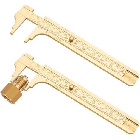 BUNTHAUS Lot de 2 petits pieds à coulisse analogiques pratiques - Mini jauge coulissante en laiton - Double échelle - Règle de poche - Pour bijoux, travail du bois - 100 mm