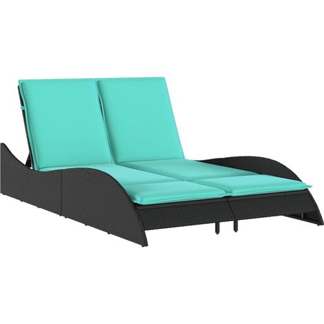 Chaise longue avec coussins Noir 114x205x73 cm Résine tressée CFW676926 (1/5)