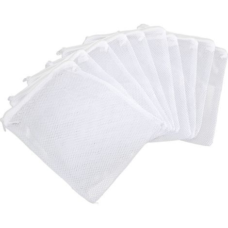 Lot de 10 sacs filtrants pour aquarium, grands sacs en nylon à mailles larges avec fermeture éclair, pour filtration avec anneaux en céramique et charbon actif. (1/5)
