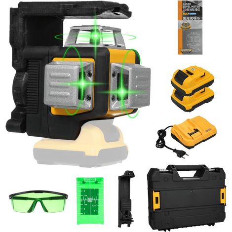Niveau Laser Vert, 3x360 3D 12 Lignes avec Batterie Li-ion Rechargeable, Laser Level Auto-nivellement, avec Étui de Transport à Coque Rigide Inclus (1/5)