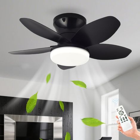 Ventilateur de plafond avec éclairage LED, moteur DC silencieux, télécommande, 6 vitesses, lumière dimmable 3 températures, fonction été/hiver, minuterie, pour salon, chambre, cuisine – 65 cm Noir (1/5)