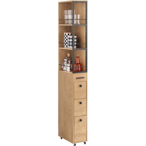 SoBuy Corner Shelf Kitchen Slim Tall Cabinet on Wheels,NSR13-N