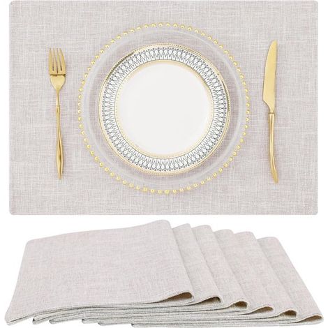 Lot de 6 sets de table aspect lin et coton. Sets de table lavables, style champêtre, pour l'intérieur et l'extérieur, faciles d'entretien, beige, 30 x 45 cm. (1/5)
