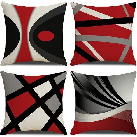 Pieces 45x45cm Modern Geometric Cushion Cover Red Black Grey Decorative Irregular Striped Sofa Cushion Double-Sided Pillowcase Decorative Cushion for Home Living Room Bedroom (1/5)