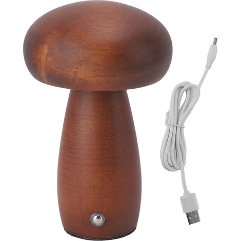 Lampe champignon en bois, Table de chargement USB, commande tactile, lampe de chevet à intensité variable pour chambre à coucher, salon, bureau, couleur noyer (1/5)