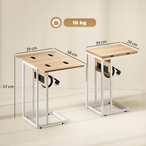 Table d'appoint pliable, station de charge avec ports USB, métal, 39 x 29 x 57 cm, couleur bois (1/5)