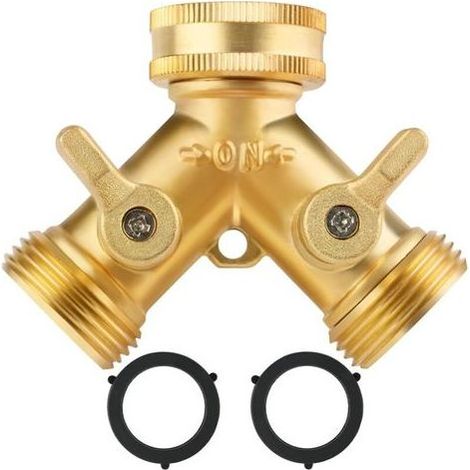 Robinet double pour machine à laver 3/4 pouces 2 voies, raccord en Y pour tuyau d'arrosage avec vannes indépendantes, connexion 2 appareils pour robinet de jardin (1/5)