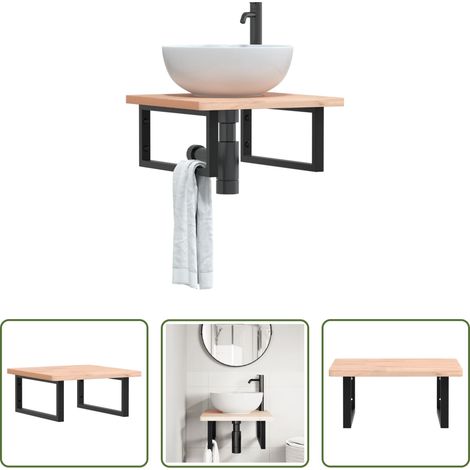 Wandmontage - Waschbeckenregal Wandmontage Stahl und Massivholz Buche (1/5)