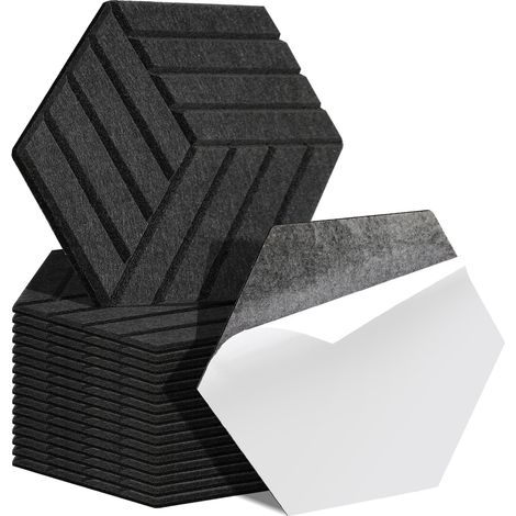 Randaco Akustikplatten 18 stuks Hexagonal gestreift Schwarz selbstklebend Schallschutzplatten Hohe Dichte Wandpaneel