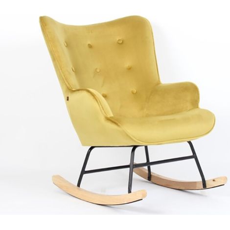 Fauteuil à bascule H92 velours jaune curry (1/4)