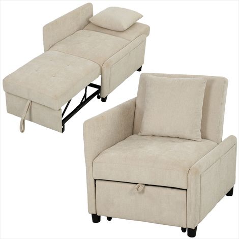 Canapé convertible Fauteuil convertible beige tissu chenille (1/5)