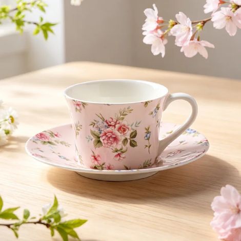 Service à café en céramique française à motif floral, tasse et soucoupe, tasse à thé exquise, tasse à petit-déjeuner pour la maison.