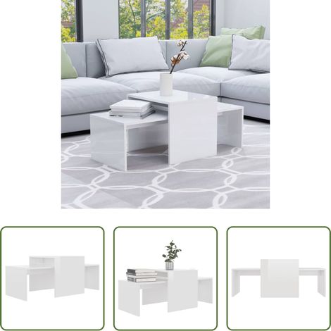 Holzwerkstoff - Couchtisch-Set Hochglanz-Weiß 100x48x40 cm Holzwerkstoff (1/5)