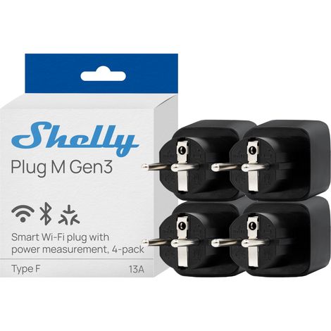 SHELLY PLUG M GEN3 NOIR - PRISE CONNECTÉE MATTER ET WI-FI, 13A (3000W) TYPE F, AVEC MESURE DE CONSOMMATION ÉLECTRIQUE, COMPATIBL