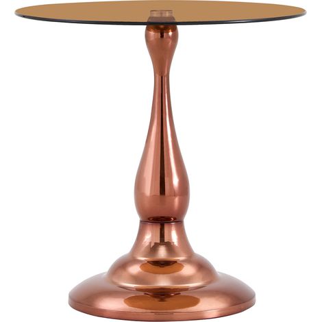 Mesa auxiliar redonda de cristal templado marrón con base metálica, 50 cm (1/5)