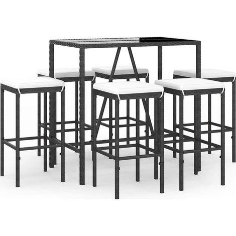 Maison Exclusive - Set Bar da Giardino 7 pz con Cuscini in Polyrattan Nero (1/5)
