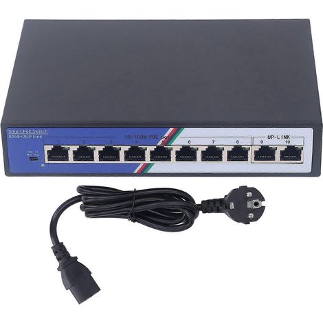10-Port Gigabit PoE Switch 2 Gbit/s Ethernet Splitter Plug & Play Unmanaged Network Switch 100–240 V E