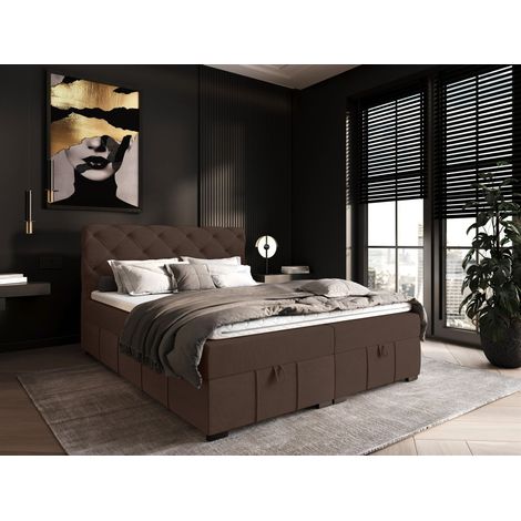 Boxspringbett Schlafzimmerbett GISEL 200x200cm Stoff Salvador Schokobraun (1/5)