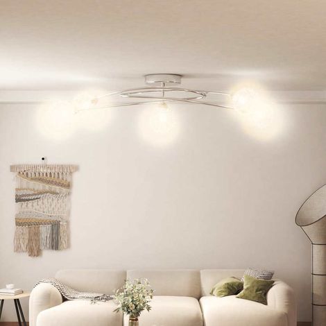 Plafonnier moderne 5 lumières G9 avec ampoules LED incluses – design en maille d'aluminium et verre, finition chromée, diamètre 80 cm (1/5)