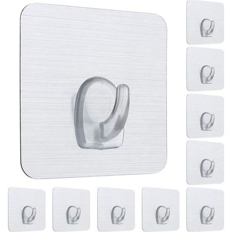 10 Stück Nano Klebehaken aus Kunststoff, stark klebend, wiederverwendbarer Wandhaken, nagelfrei, abwaschbar, nicht markierender, quadratischer Haken für Schlafzimmer, Badezimmer, Küche, Wandtür (1/5)
