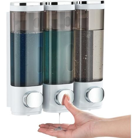 Shampoo and conditioner dispenser, shower soap dispenser, three compartments, no drilling required (1/4)