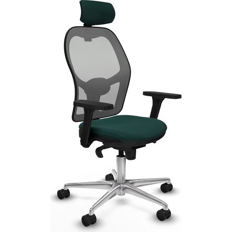 Jorquera sincro malla gris similpiel verde botella brazos 3D base aluminio cabecero 2D ruedas 65mm nailon (1/5)
