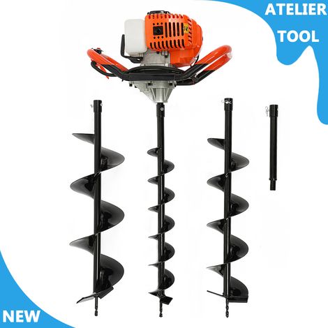 ATELIER 52CC 2.4HP machine d'essence d'un homme d'auger de terre de creuseur de trou de poste à 2 temps avec des broches de forage 3x (1/5)
