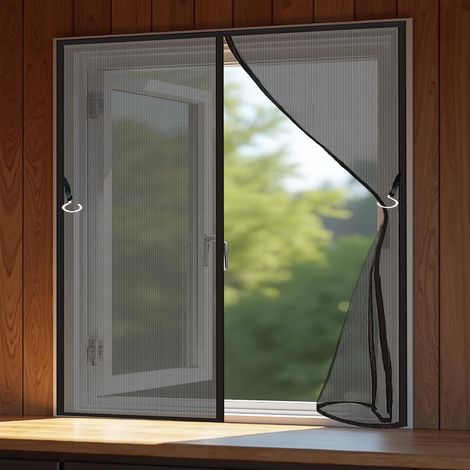 Moustiquaire Fenêtre Magnétique 118 x 158 cm Maille Fine et Résistante Moustiquaire Magnétique pour Portes Sans Perçage, Anti-Moustiques & Insectes, Noir (1/5)